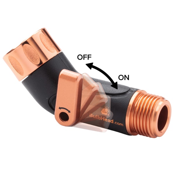 Copper Bullet Elbow Connector with detail of on/off valve