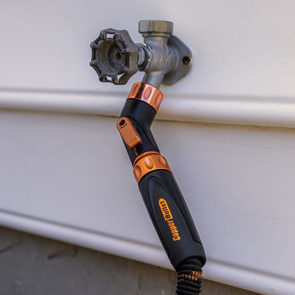 Copper Bullet Elbow Connector installed on spigot at a side angle