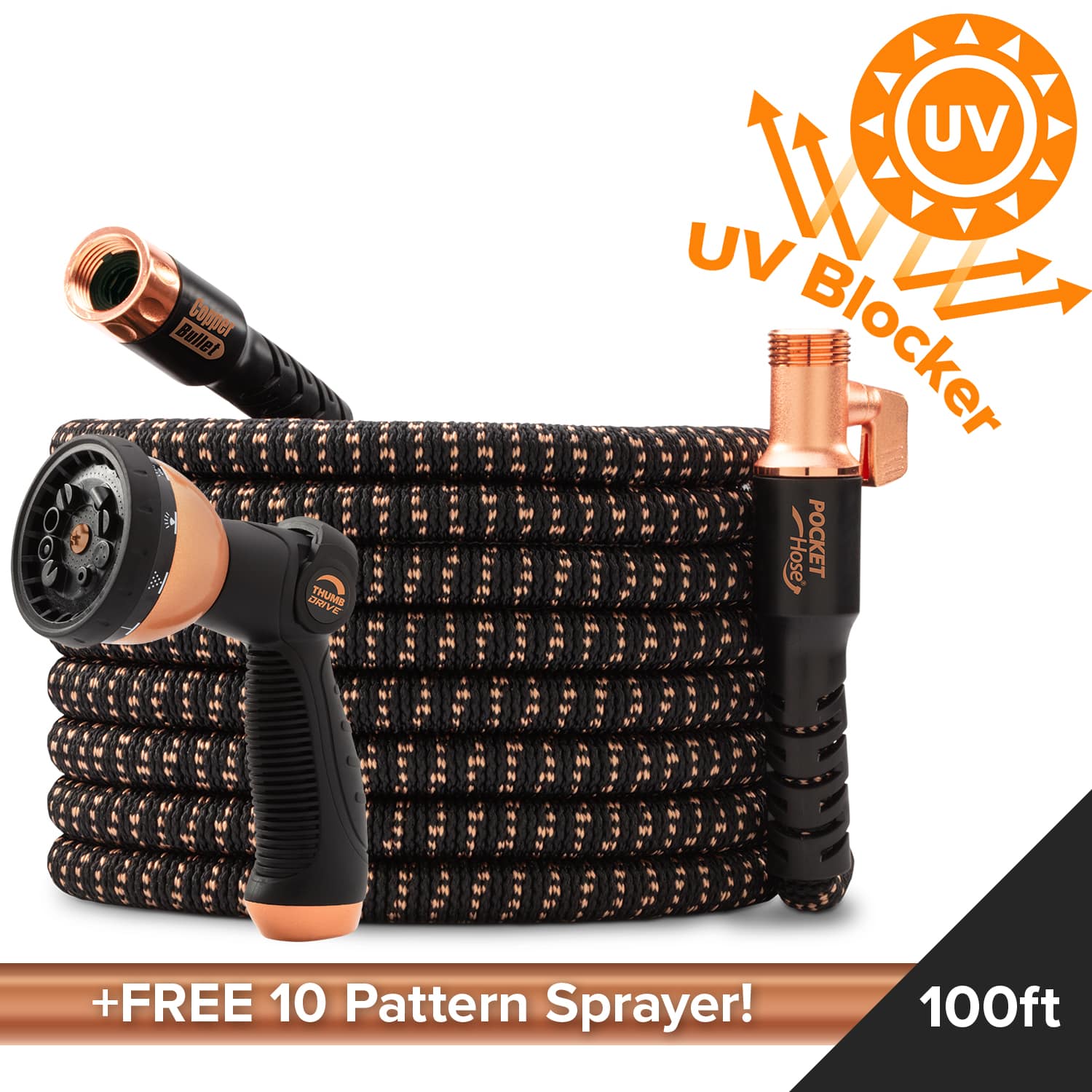 Pocket Hose Copper Bullet 100 Ft with UV Blocker